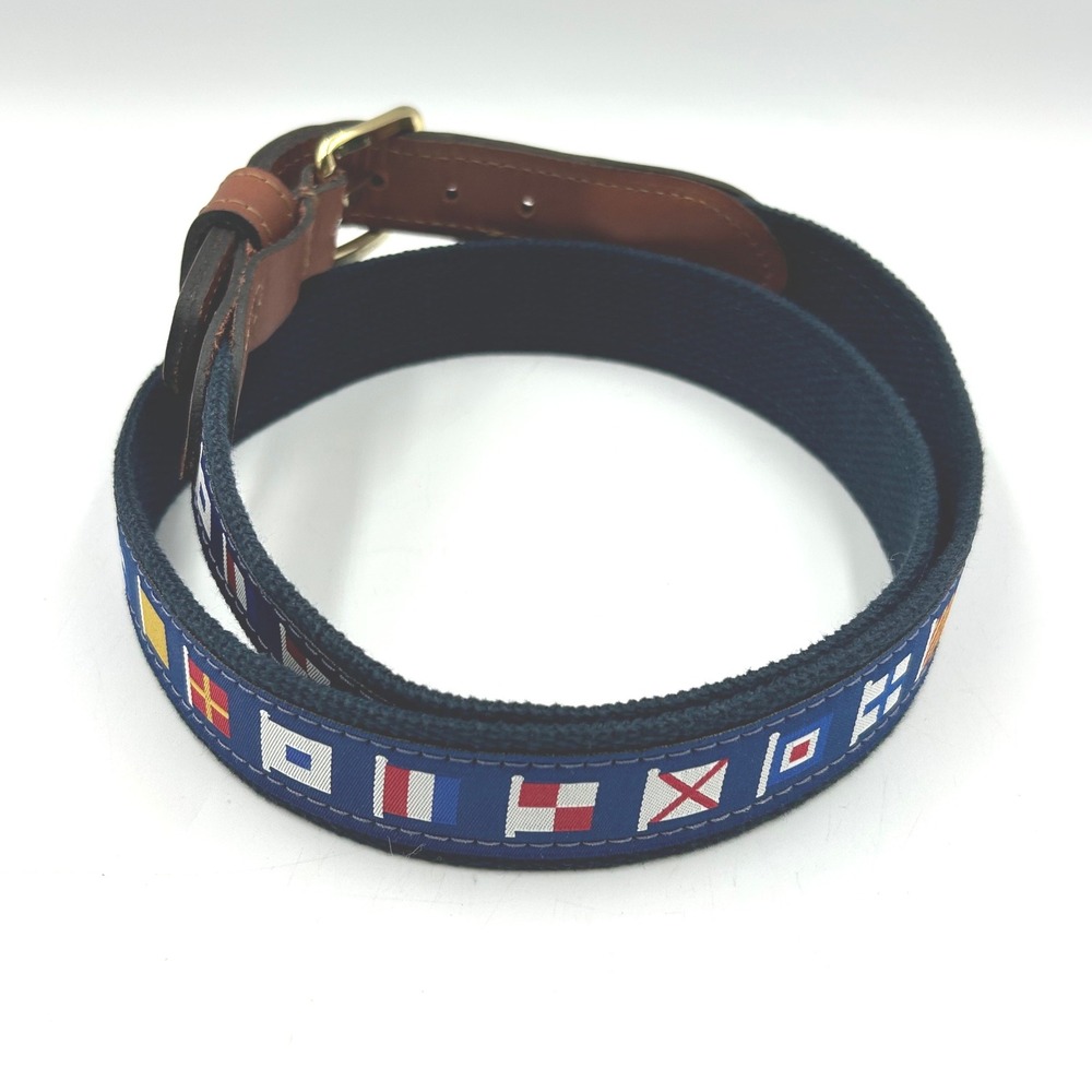 Zep-Pro Nautical Signal Flag Belt Navy Blue Mens Size 40 Leather Webbing EUC